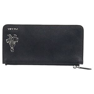 Prada Bellhop Zipped Key Holder Wallet in Black Saffiano Leather